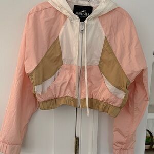 Like new. Hollister Women's Pink and Tan Cropped windbreaker
